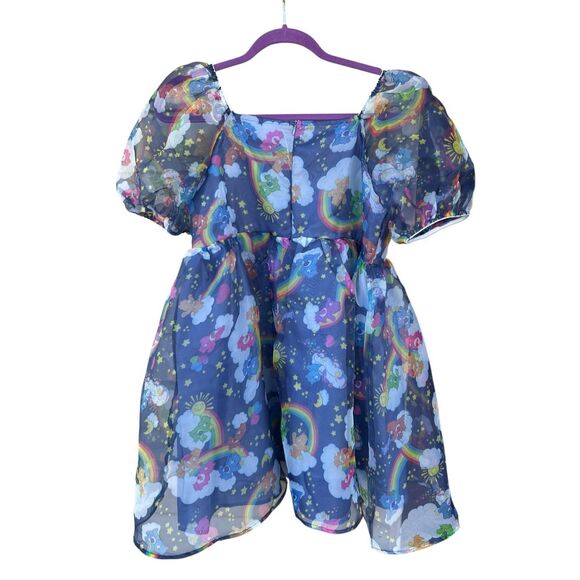 Care Bears kids' girls' XXL blue organza puffy sleeve dress up party fun - Picture 3 of 7